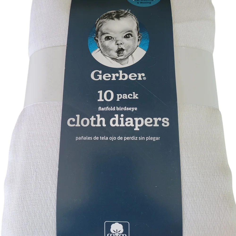Gerber White Birdseye Cloth Diapers 10 Pack - Picture 1 of 2